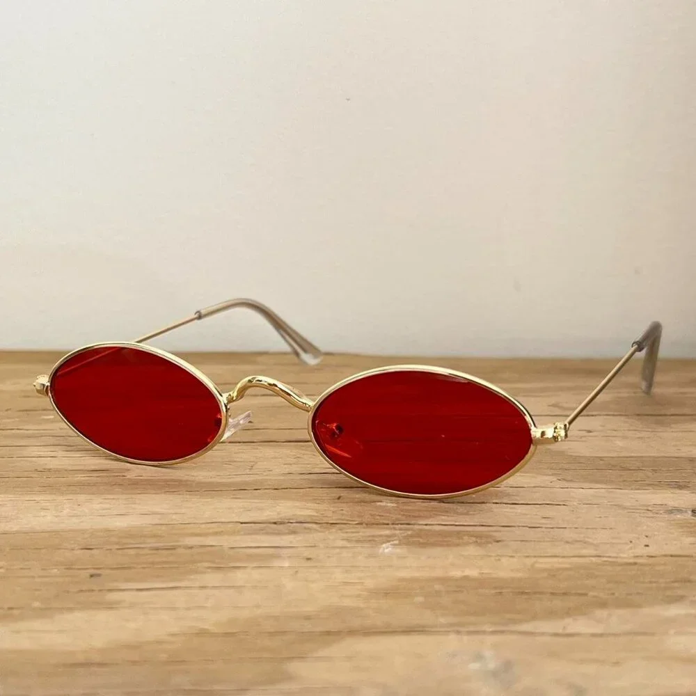 slim classy red gold trim sunglasses